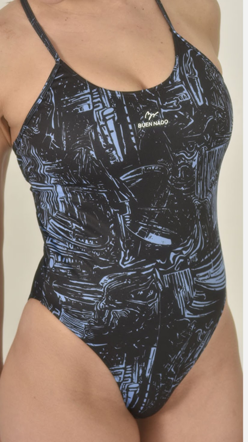 MALLA PINCELADAS CELESTES, bretel fino 3391 BN