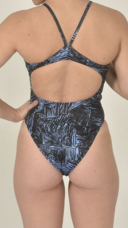 MALLA PINCELADAS CELESTES, bretel fino 3391 BN